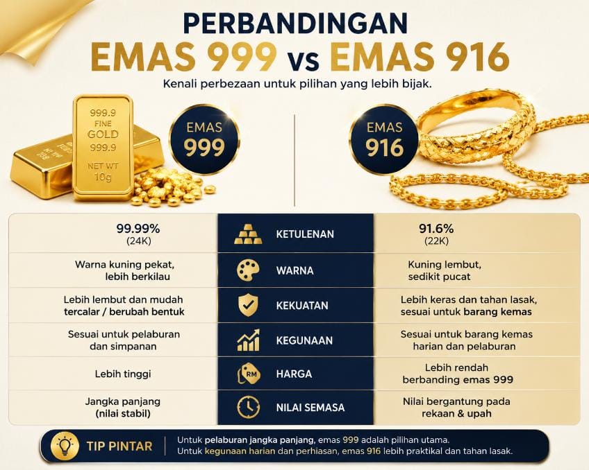 Carta perbezaan emas 999 dan emas 916